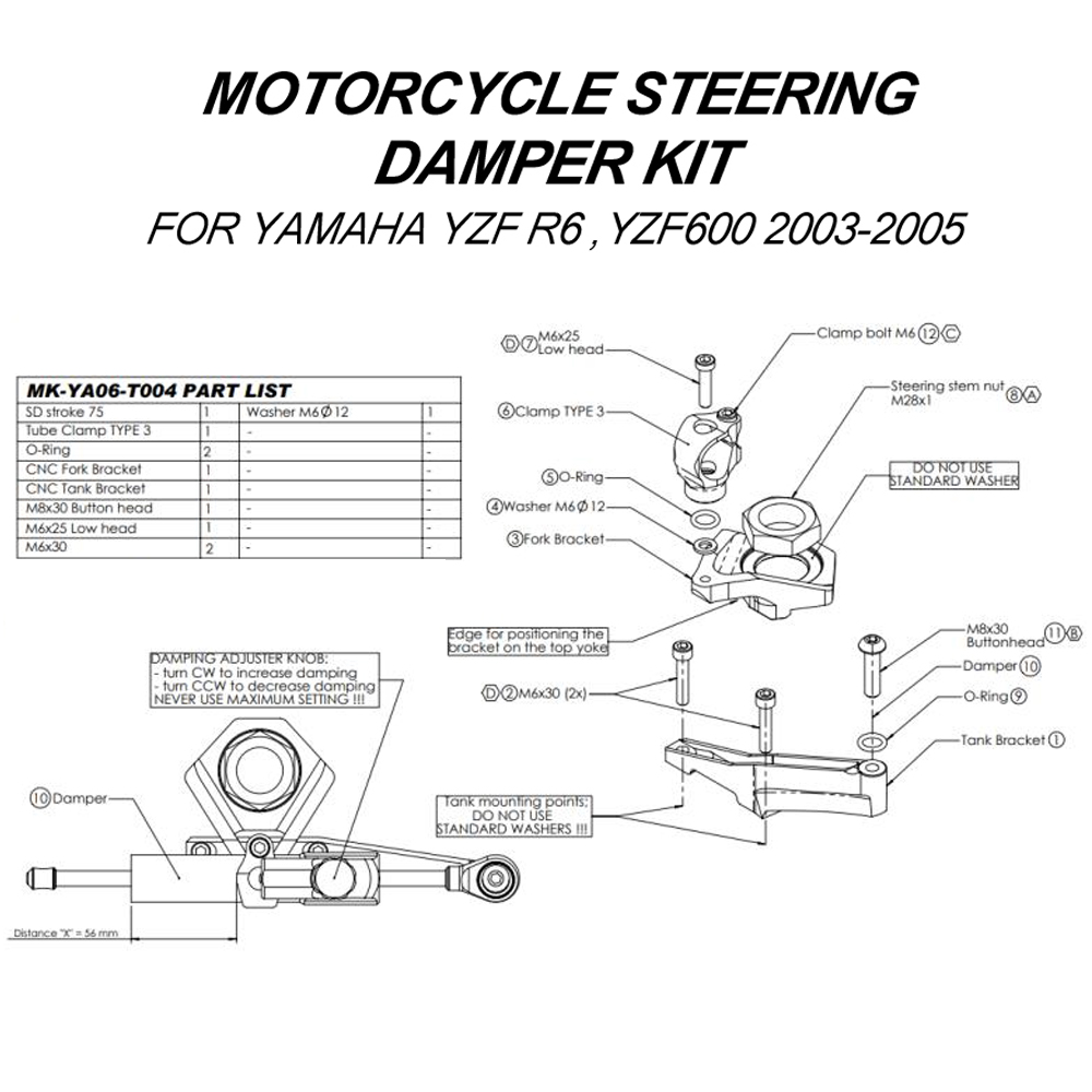 Untuk YAMAHA YZF600 R6 2003-20 - Steering Damper Stabilizer Kit Cnc ulasan dan harga